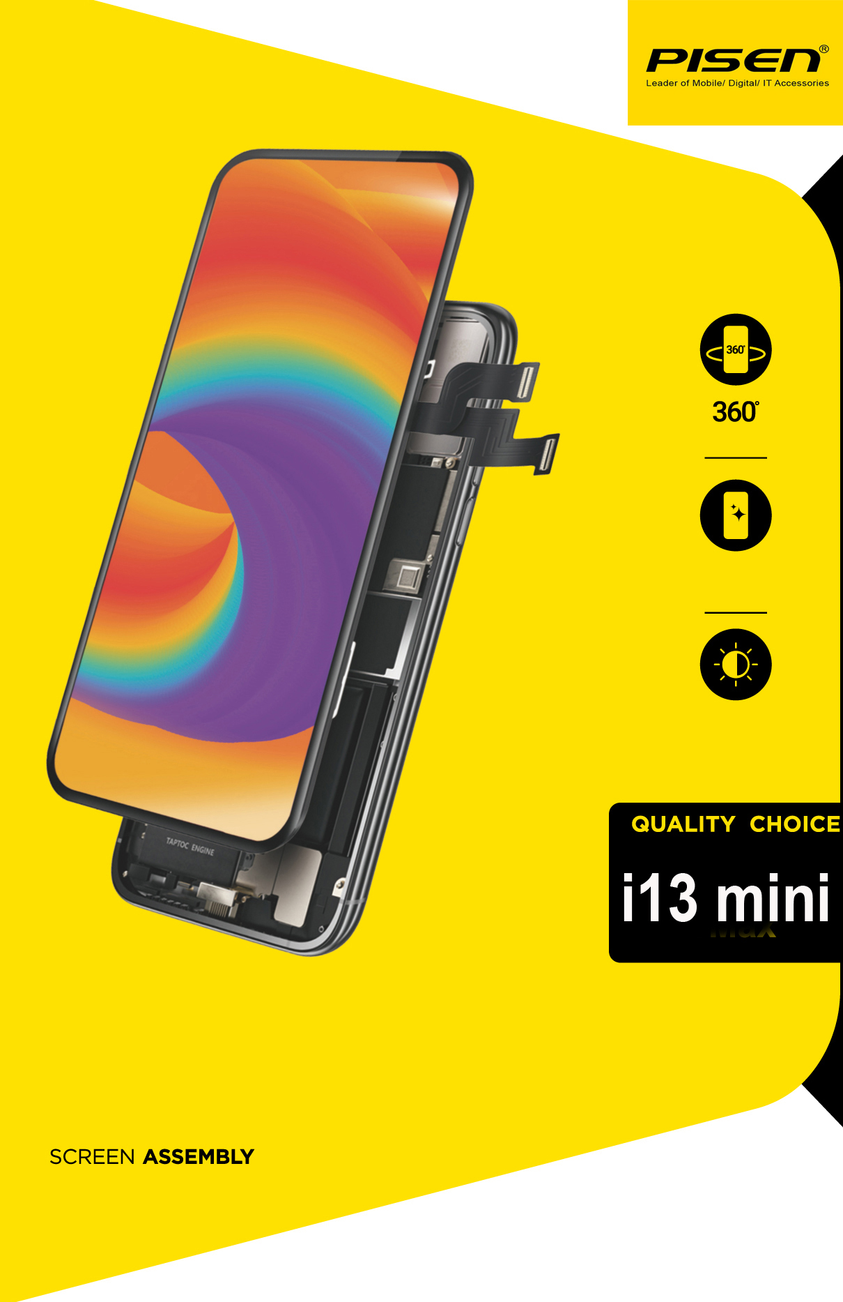 Màn hình pisen cho điện thoại ip 13, ip 13 mini. bảo hành 1 năm, đổi mới