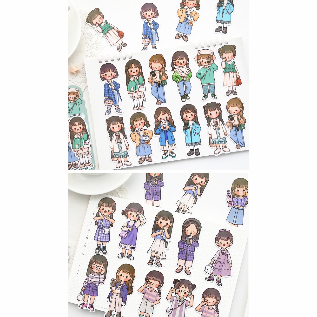 Túi Sticker TELADO trang trí siêu dễ thương, Set sticker 4 MẪU thời trang dán trang trí, Hộp 102 hình cô bé telado trang trí sổ tay