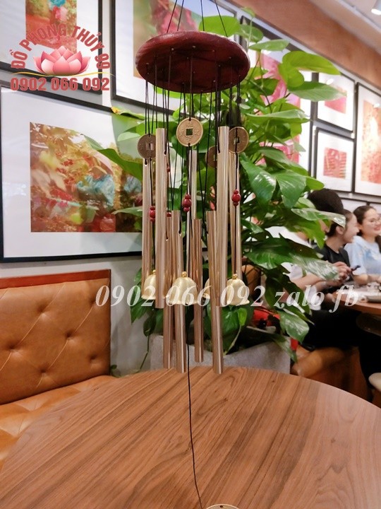 Chuông gió phong thuỷ ánh đồng 10 thanh treo xu tiền bát quái
