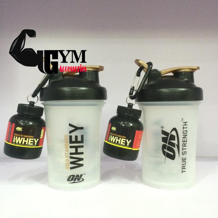 Bộ 2 sản phẩm bình lắc thể thao shake bottle và hộp đựng whey ishake protein funnel ON Gold Standard