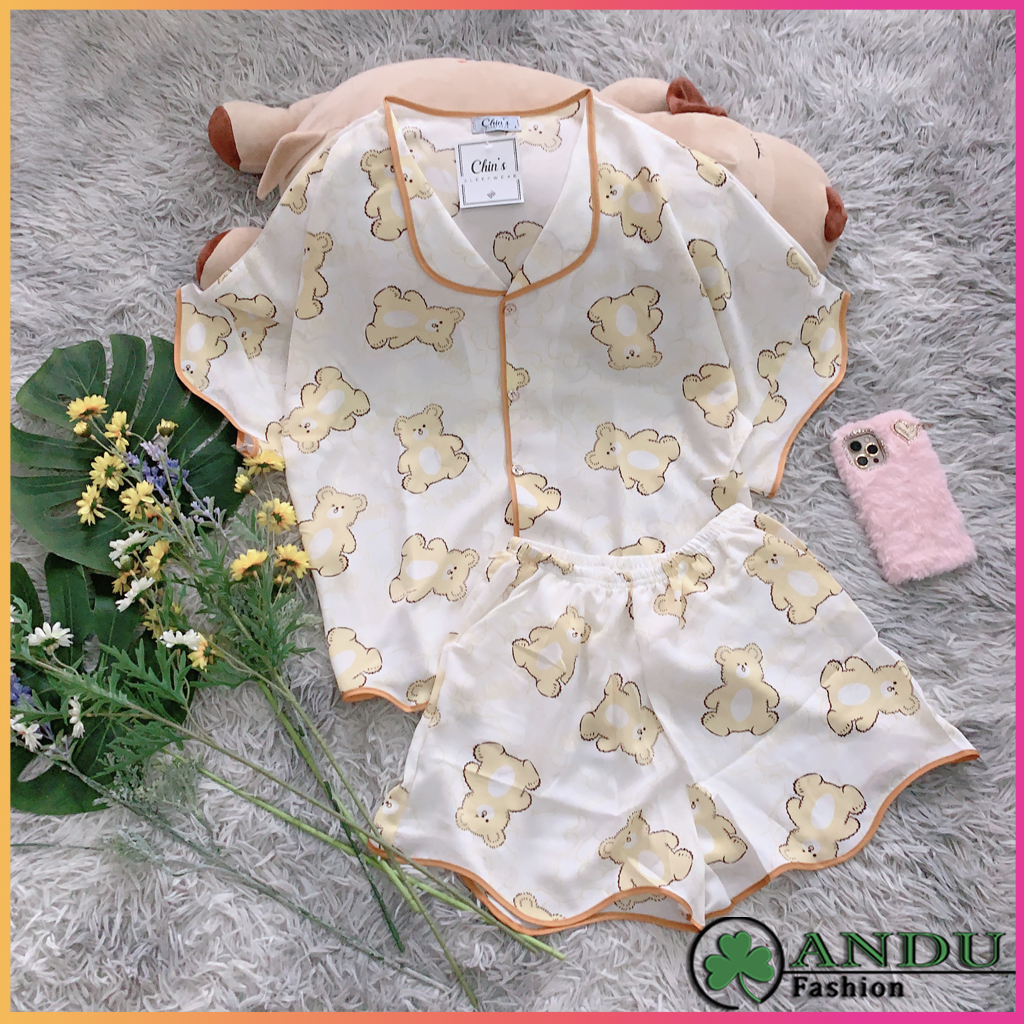 Đồ bộ nữ pijama lụa mango loại 1 tay ngắn quần đùi form dơi, set quần áo mặc nhà