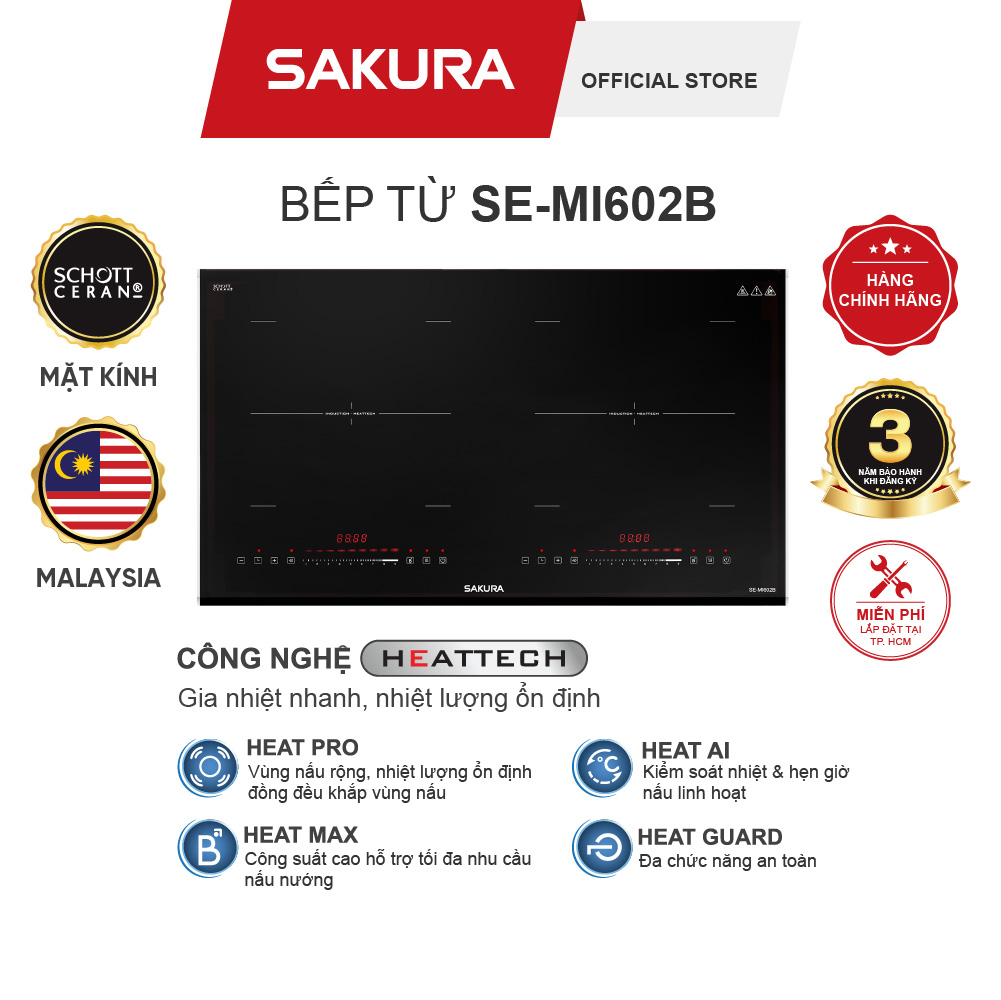 Bếp Từ Đôi SAKURA SE-MI602B - Nhập Khẩu Malaysia - Bảo Hành 24 Tháng