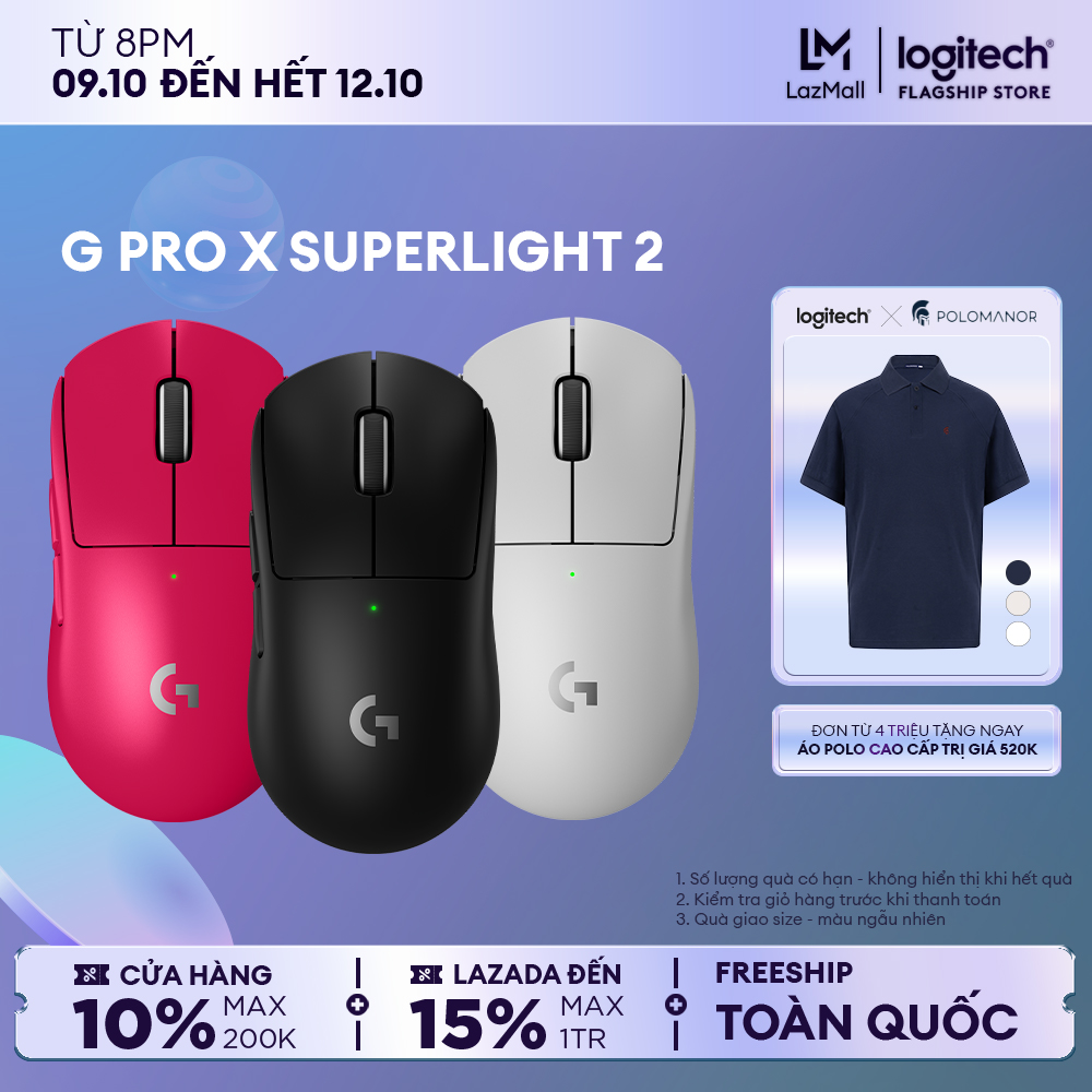 Chuột gaming Logitech G PRO X SUPERLIGHT 2 Lightspeed - Nhẹ 60g, Switch LightForce, Cảm biến Hero 2, DPI 32K
