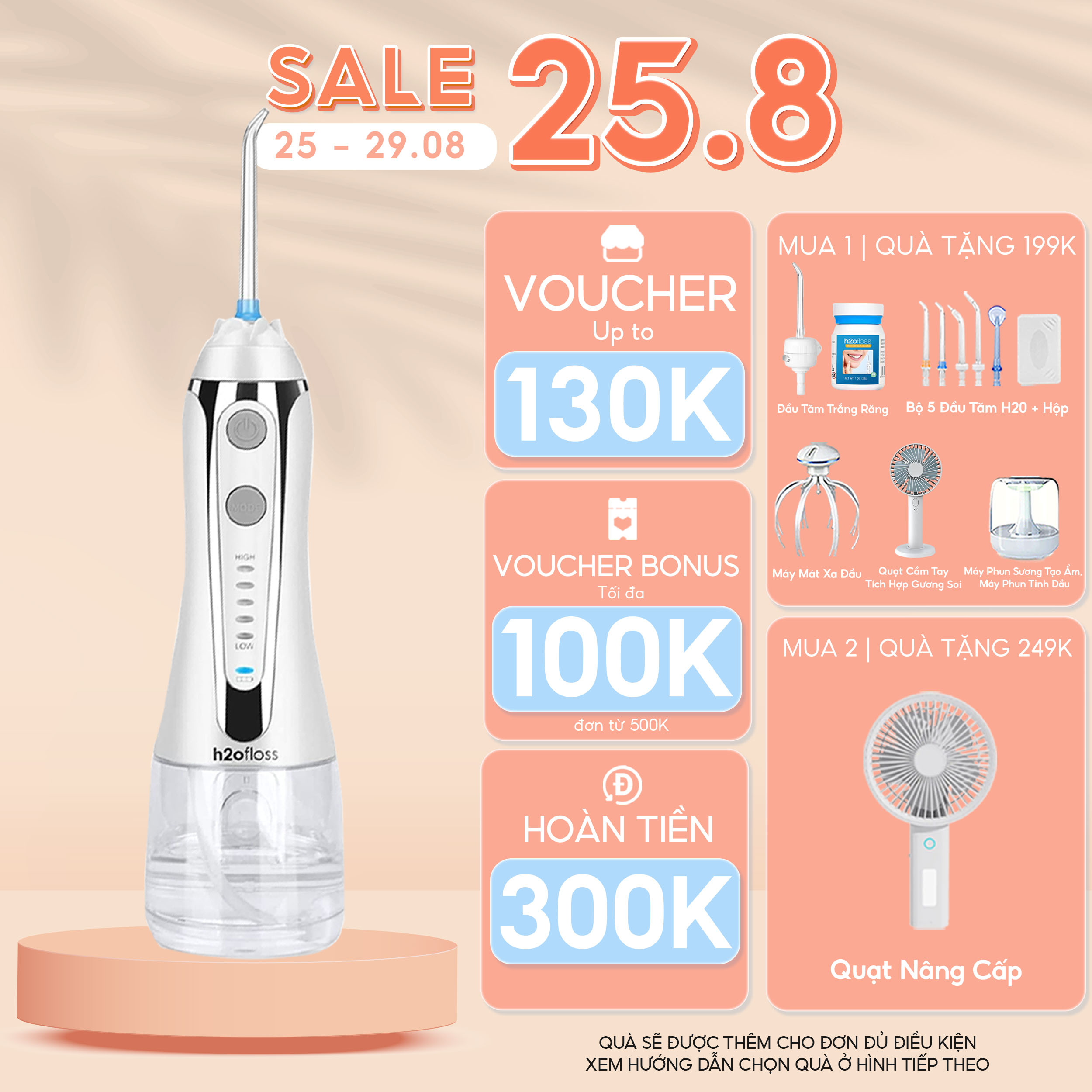 Tăm nước H2ofloss HF2, phiên bản nâng cấp năm 2024 của H2ofloss với bình nước có nút bấm để tháo rời