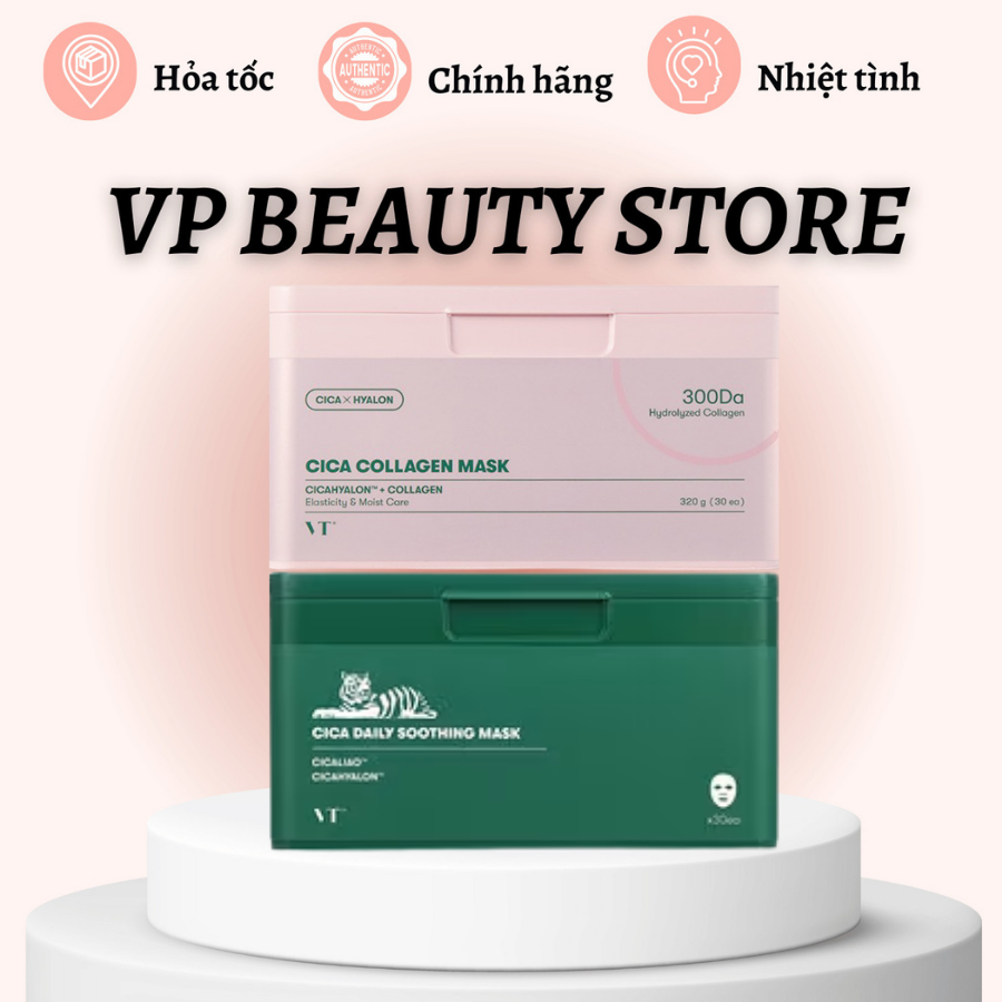 HỘP 30 MIẾNG MẶT NẠ VT CICA SOOTHING COLLAGEN DAILY MASK HÀN QUỐC
