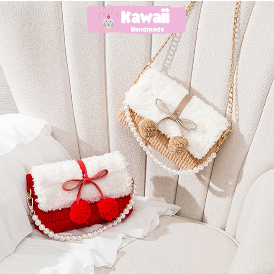 [HCM]Túi handmade tự đan len phối màu trái cherry (TẶNG CHUỖI NGỌC) - Set nguyên liệu tự làm (Có clip hướng dẫn làm)