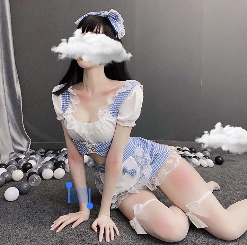 Set đồ cosplay hầu gái sexy màu xanh