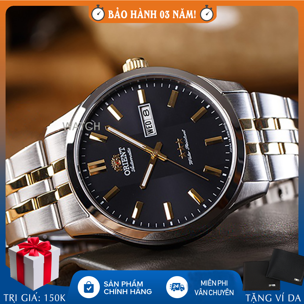 Đồng hồ nam Orient SAB0B008BB chính hãng full box automatic, dây thép
