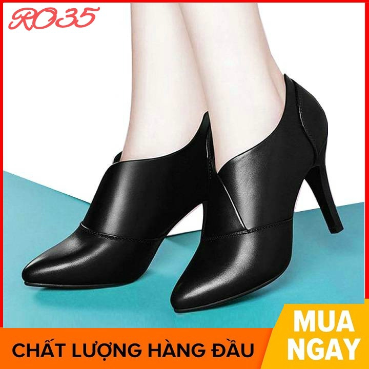 Giày boot bốt nữ cổ thấp 7 phân màu đen đẹp hàng hiệu rosata ro35