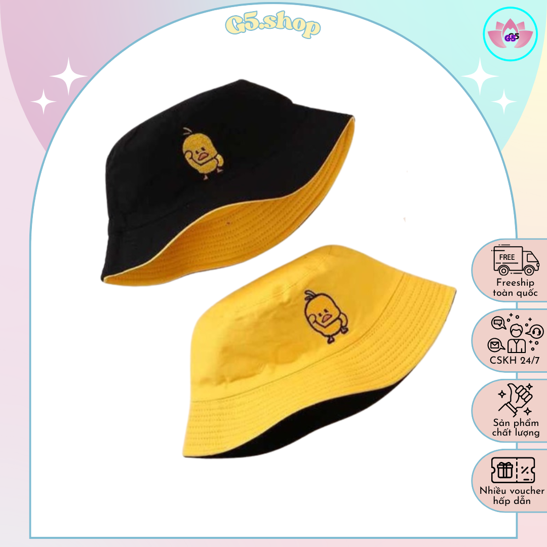 Nón bánh bèo nam nữ, nón thêu hình dễ thương ,  bucket vành rộng nhiều màu phong cách Ulzzang