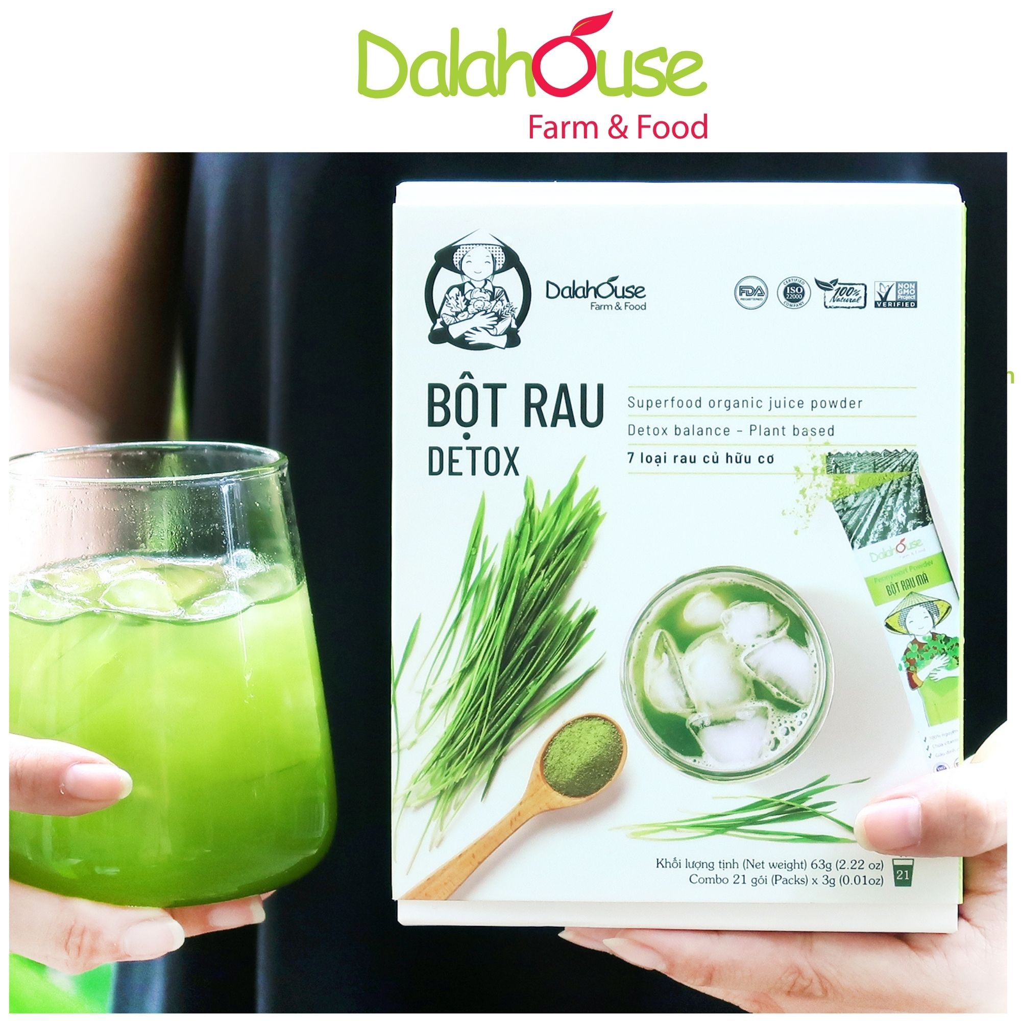 Bột cần tây, rau má, diếp cá, cỏ lúa mì, cải xoăn, củ dền, cải bó xôi combo 7 vi bột rau củ thải độc dalahouse