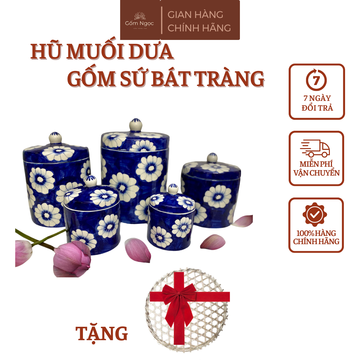Hũ vại muối dưa cà đựng muối mỡ đường đồ khô Gốm sứ Bát Tràng nhiều mẫu