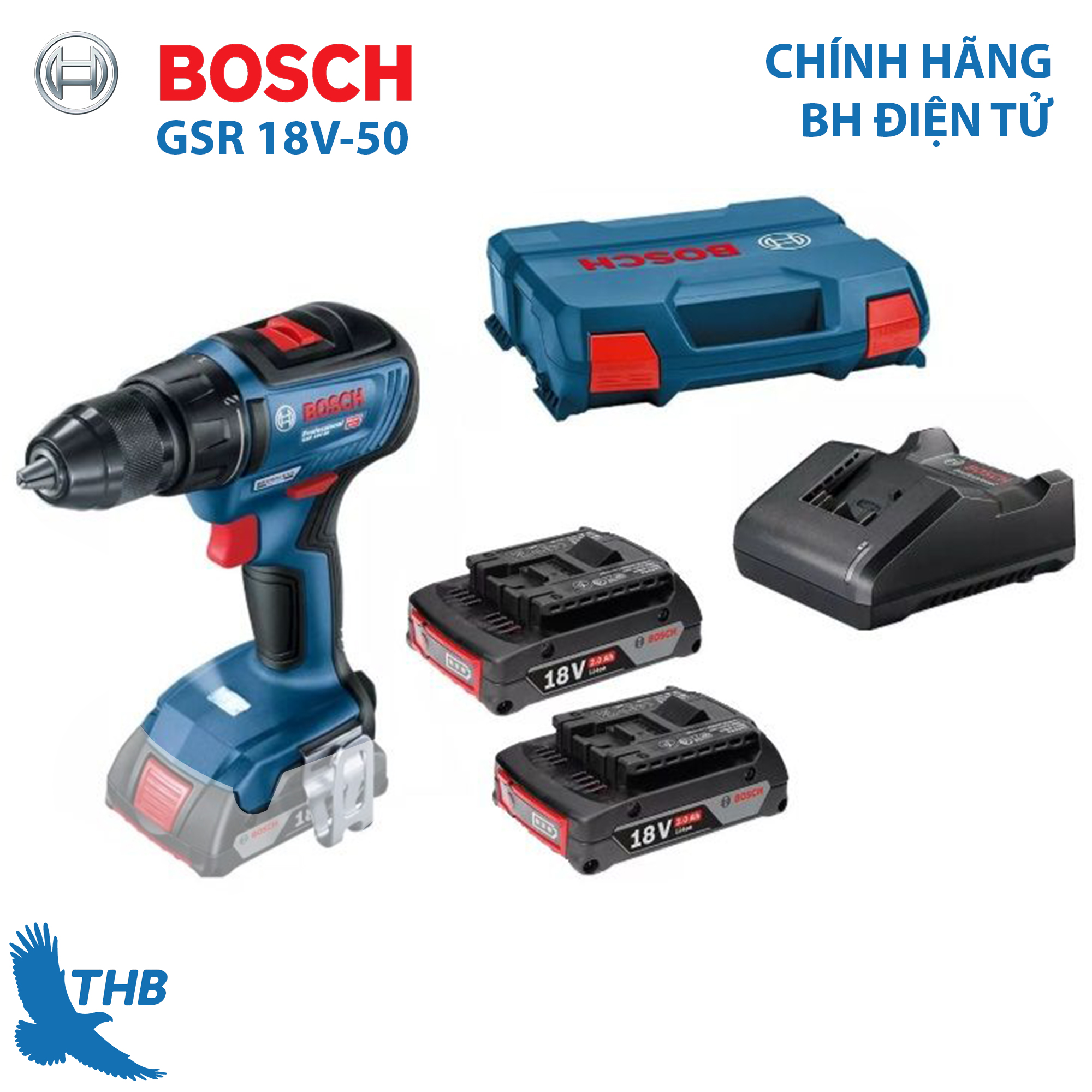 Máy khoan/bắt vít dùng pin Bosch GSR 18V-50 Mô tơ không chổi than mạnh mẽ cho độ bền