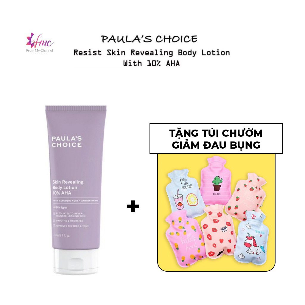 [MUA 1 TẶNG 1] Kem dưỡng thể làm sáng da chứa 10% AHA Paula's Choice Skin Revealing Body Lotion 210ml + Tặng 1 túi chườm giảm đau bụng