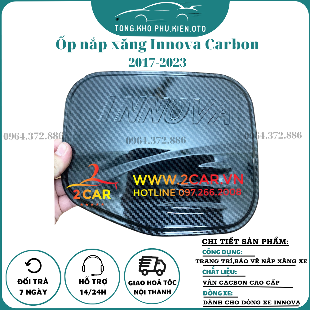 Ốp nắp bình xăng xe Toyota Innova 2017 - 2023 vân carbon cao cấp