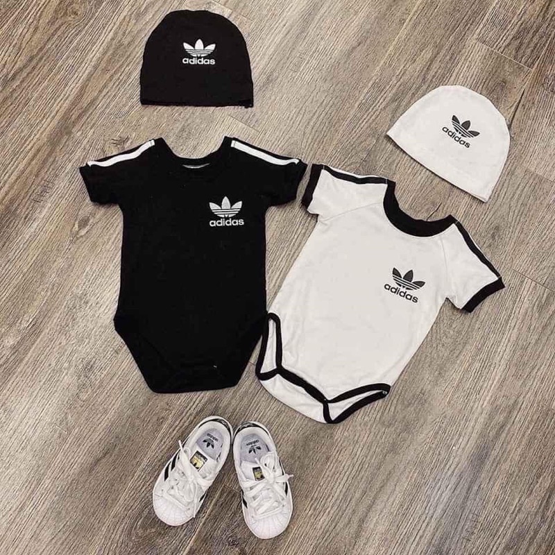 Body Adidas - set body thể thao + kèm mũ cho bé sơ sinh - bộ đồ liền thân - set áo liền quần cho bé - áo quần trẻ em