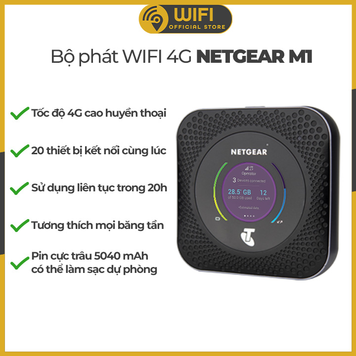 [Trả góp 0%]Bộ phát Wifi 4G Netgear Nighthawk M1 - Tặng kèm 1 cặp Anten TS9