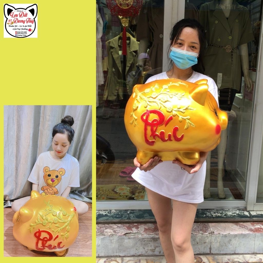Lợn đât cành đào chữ Phúc siêu to (Ảnh thật) Heo đất