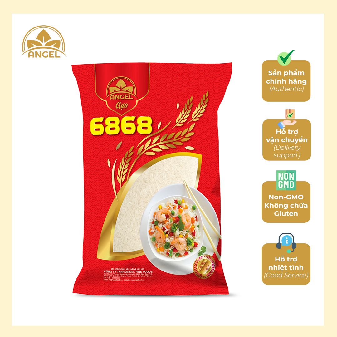 Gạo trắng 5kg 6868🌾nguyên hạt, nở và xốp nhẹ, vị tự nhiên🌾HCM🌾Date 24 tháng🌾Angel Foods [FREESHIP MAX] Angel Foods
