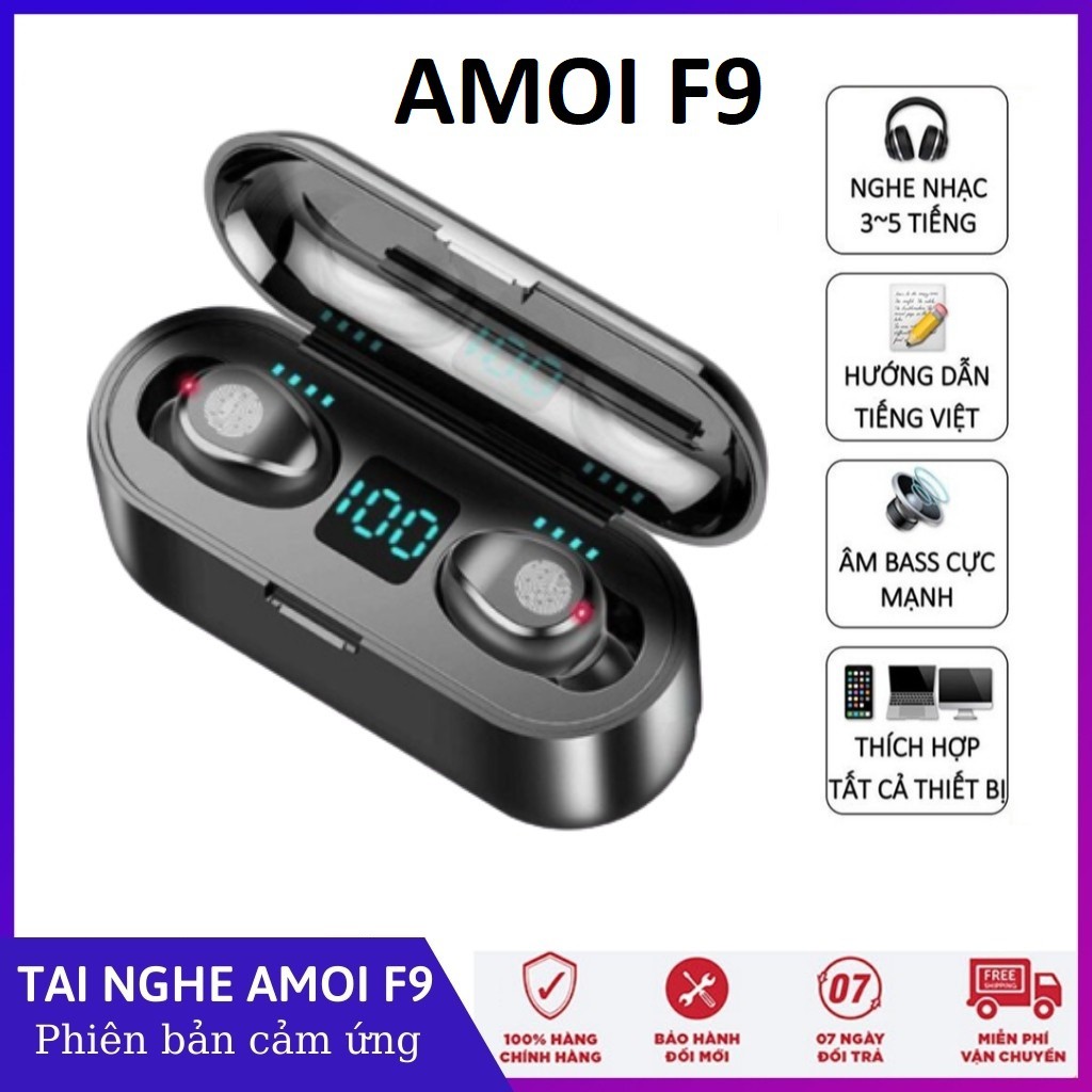 Tai nghe không dây Bluetooth 5.1 F9 phiên bản mới, cảm ứng chạm kháng nước bụi,