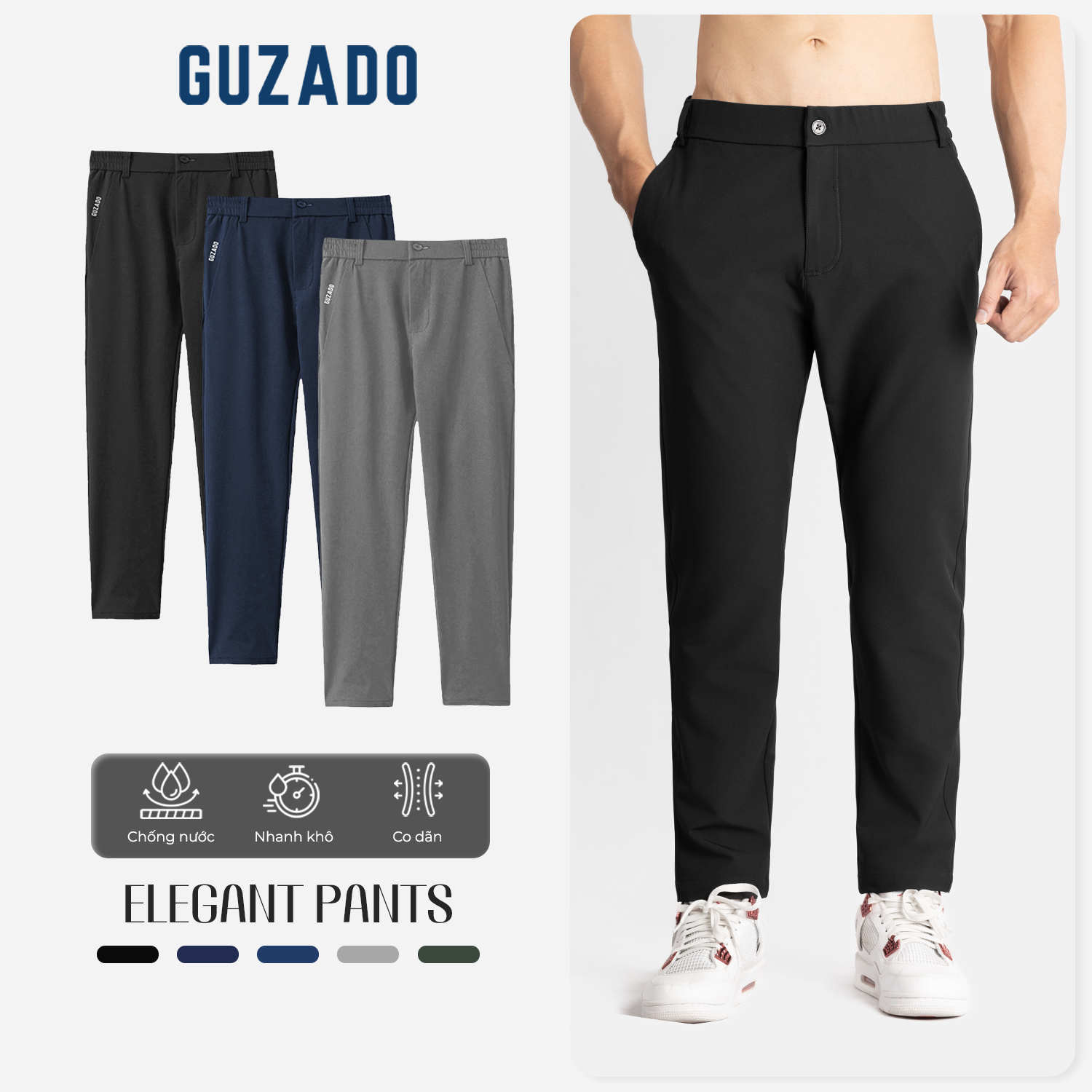  Quần Dài Nam Form Âu GUZADO Chất Gió Mềm Mịn Vận Động Thoải Mái Thiết Kế Trẻ Trung Năng Động GDC03 