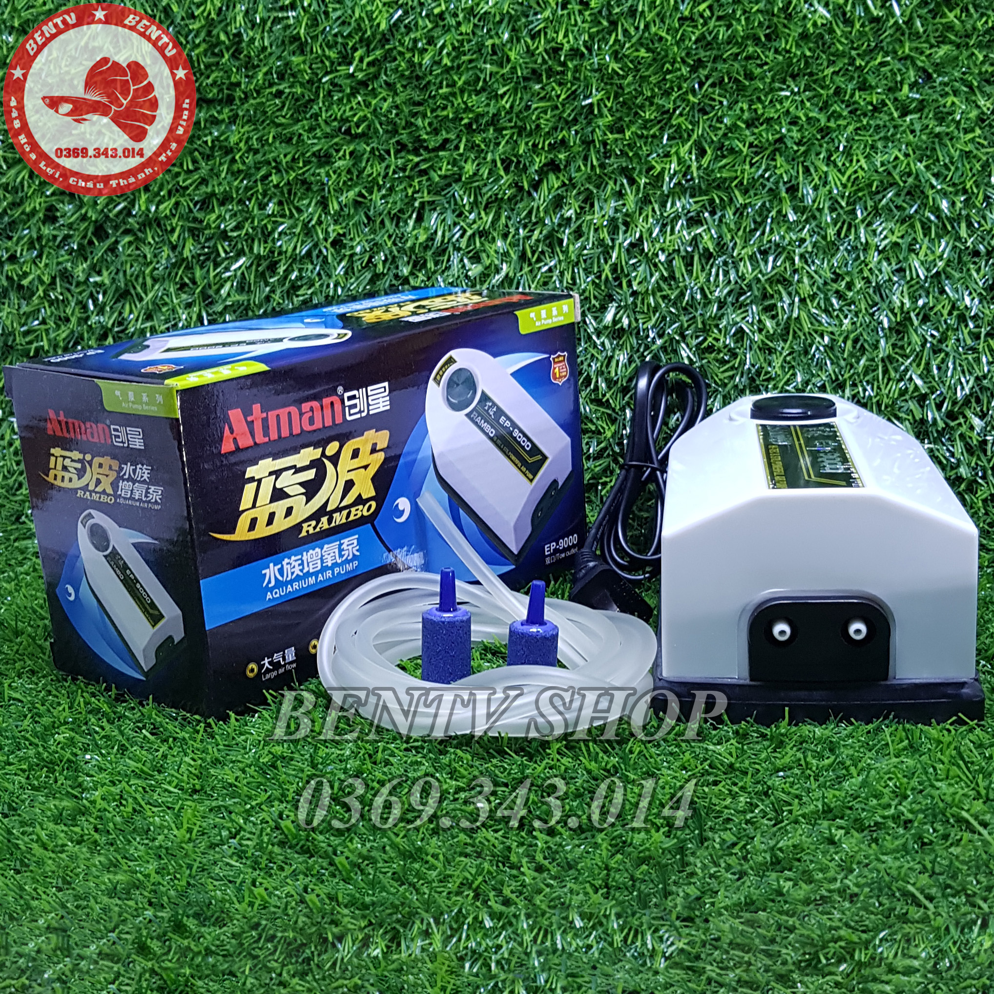 Máy Sủi Khí Oxy 2 vòi Atman EP-9000 - Tặng Dây Và Đá Sủi