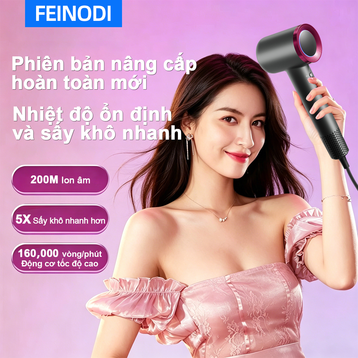 High-Speed Household Hair Dryer with High Capacity Helps Dry Hair Quickly Without Damaging It; Negative Ion Function; Stable Temperature and Low Noise; Magnetic Drying Head Helps Restore Long Hair, Curled Hair, and Colored Hair.