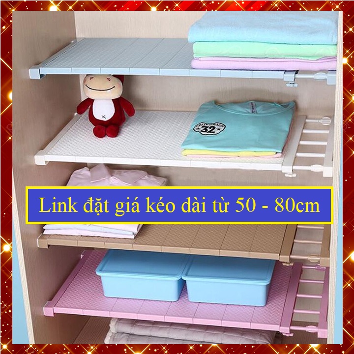 (Giá kéo dài từ 50 đến 80cm rộng 42) Kệ chia ngăn tủ đa năng chịu được 20kg