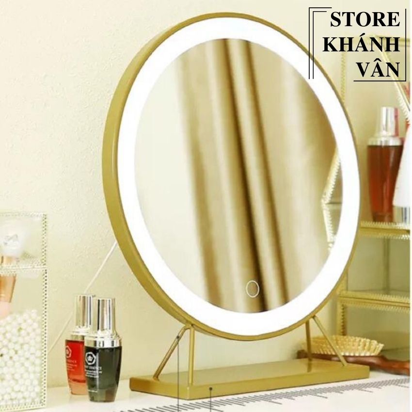 Gương Tròn Để Bàn Trang Điểm, Gương Tròn Đèn Led Cảm Ứng D50, Gương trang điểm đèn led D50, Gương tròn để bàn trang điểm đèn led cảm ứng D50, Gương trang điểm cao cấp cảm ứng đèn led D50 - Thiết bị vệ sinh Khánh Vân