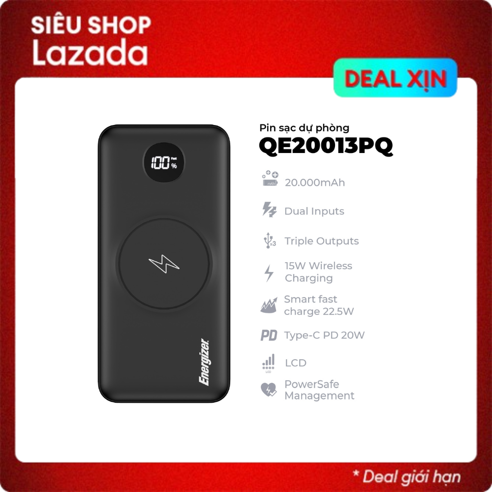 Pin dự phòng energizer 20,000mah qe20013 - hàng chính hãng