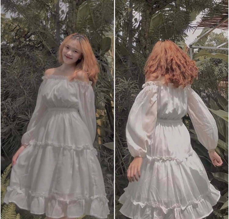 [ FREESHIP] Váy đầm đi chơi tết, đi tiệc dễ thương, đầm nữ trễ vai 2 lớp dáng xòe phối bèo tiểu thư [ VÁY TẦNG BÈO]