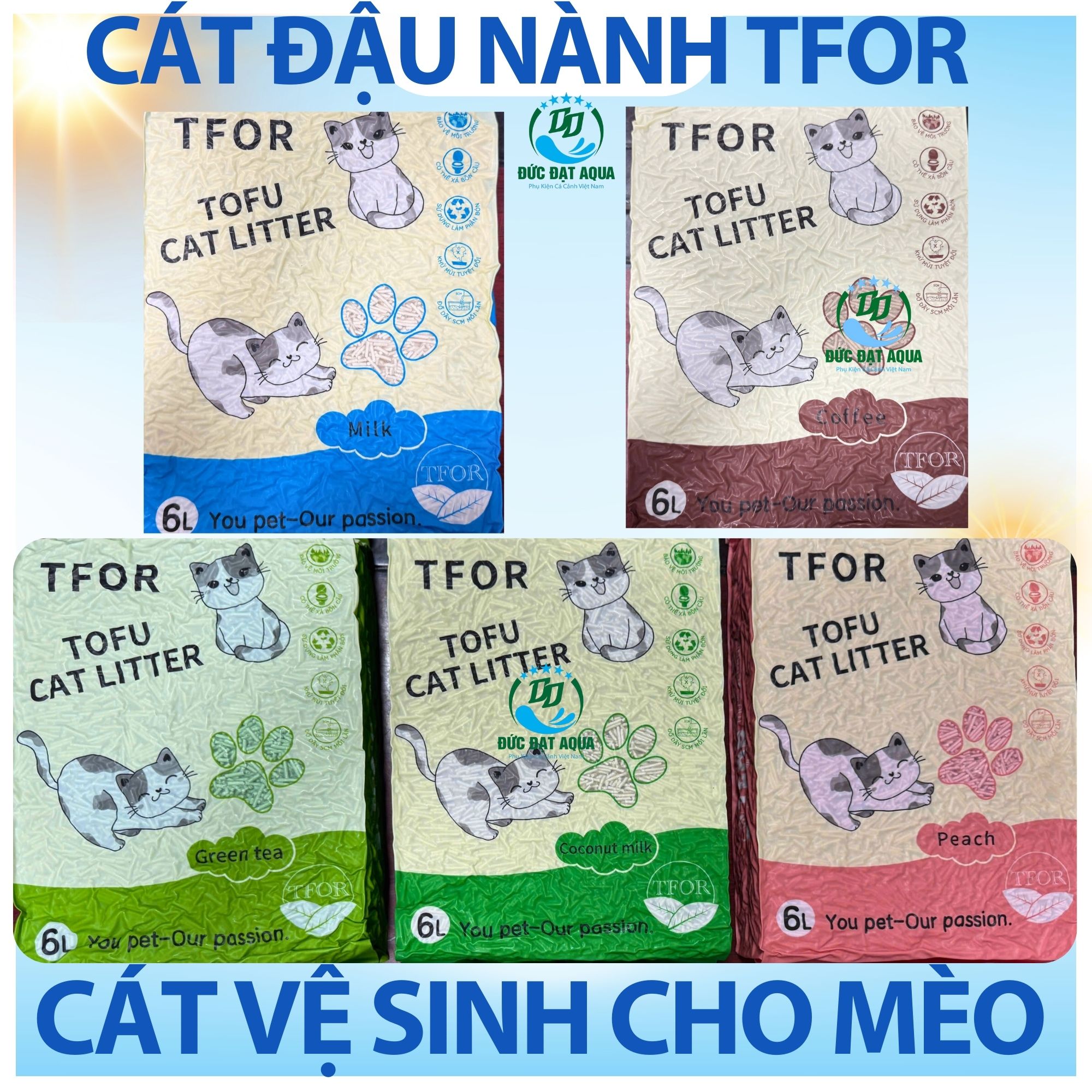 Cát Vệ Sinh Cát Đậu Nành Cho mèo TFOR TOFU CAT LITTER 6L An Toàn Cho Sức Khoẻ Mèo nhanh vón cục