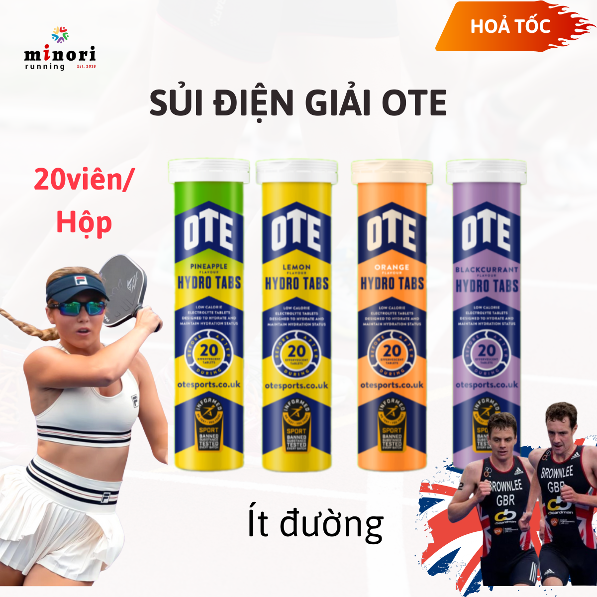 Hộp Viên sủi điện giải OTE Hydro Tabs bù nước bổ sung khoáng ngăn ngừa chuột rút tăng sức bền thể thao