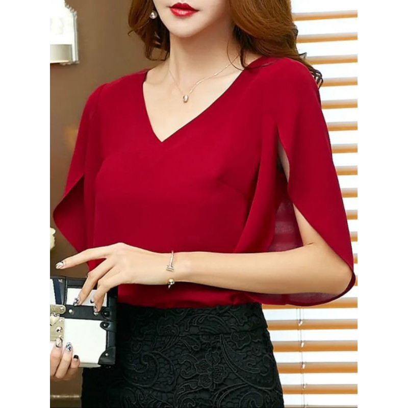 Zerasy - áo kiểu cổ tim tay xẻ tà cách điệu