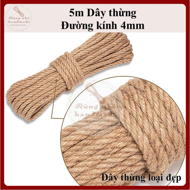 Dây thừng 4mm, dài 5m, dây đay, dây gai, làm đồ cào móng mèo, làm đồ handmade, decor, cat tree