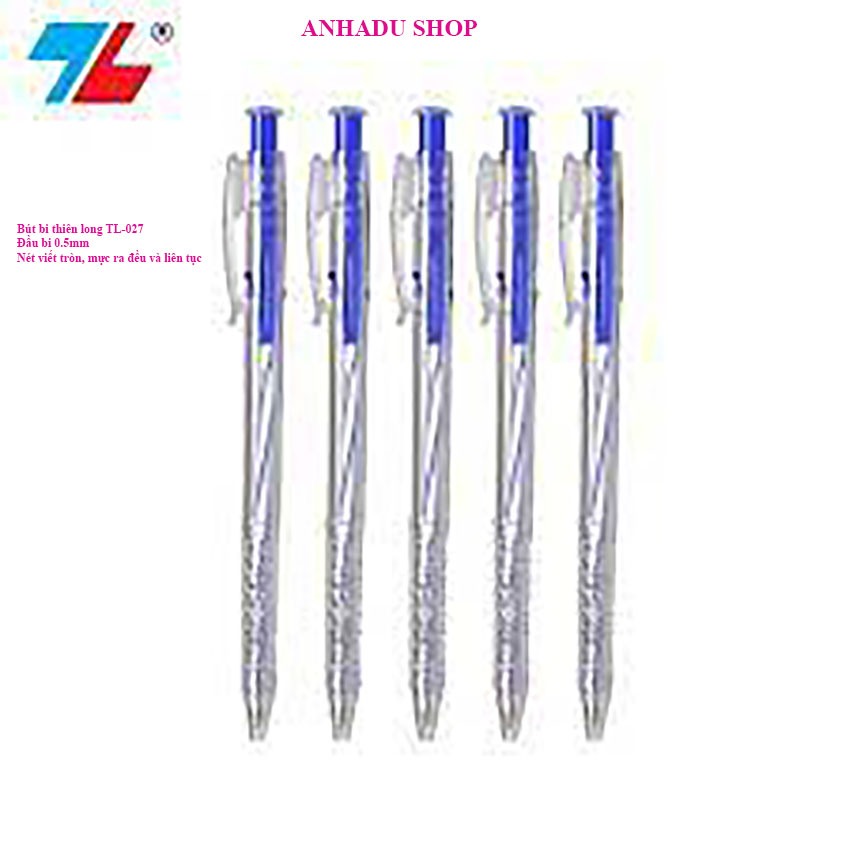 Bút bi thiên long 027/bút tl-027 ngòi 0,5mm mực xanh, mực ra đều, nét nhỏ