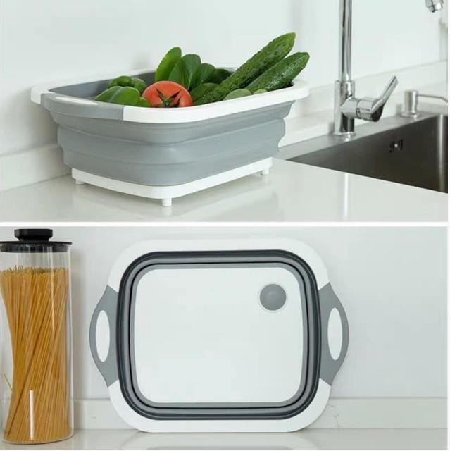 Bộ thớt kèm chậu gấp gọn đa năng, thớt gấp gọn đa năng 3in1 - bộ thớt gấp gọn kèm thau rổ rửa hoa quả tiện lợi, chậu gấp gọn kèm thớt thông minh