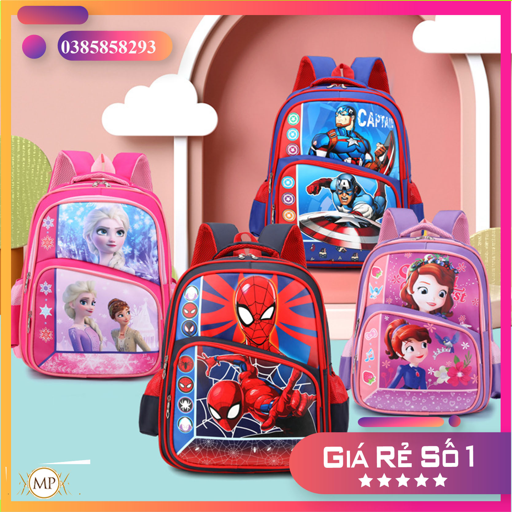 [GIÁ TƯƠNG TÁC] Balo siêu nhẹ siêu bền in hình công chúa, mèo kitty, đội trưởng mỹ, người nhện,.... cho bé cấp 1 - Cặp sách cho bé trai bé gái chống gù lưng chống thấm nước- Ba lô đi học tiểu học từ lớp 1- lớp 3