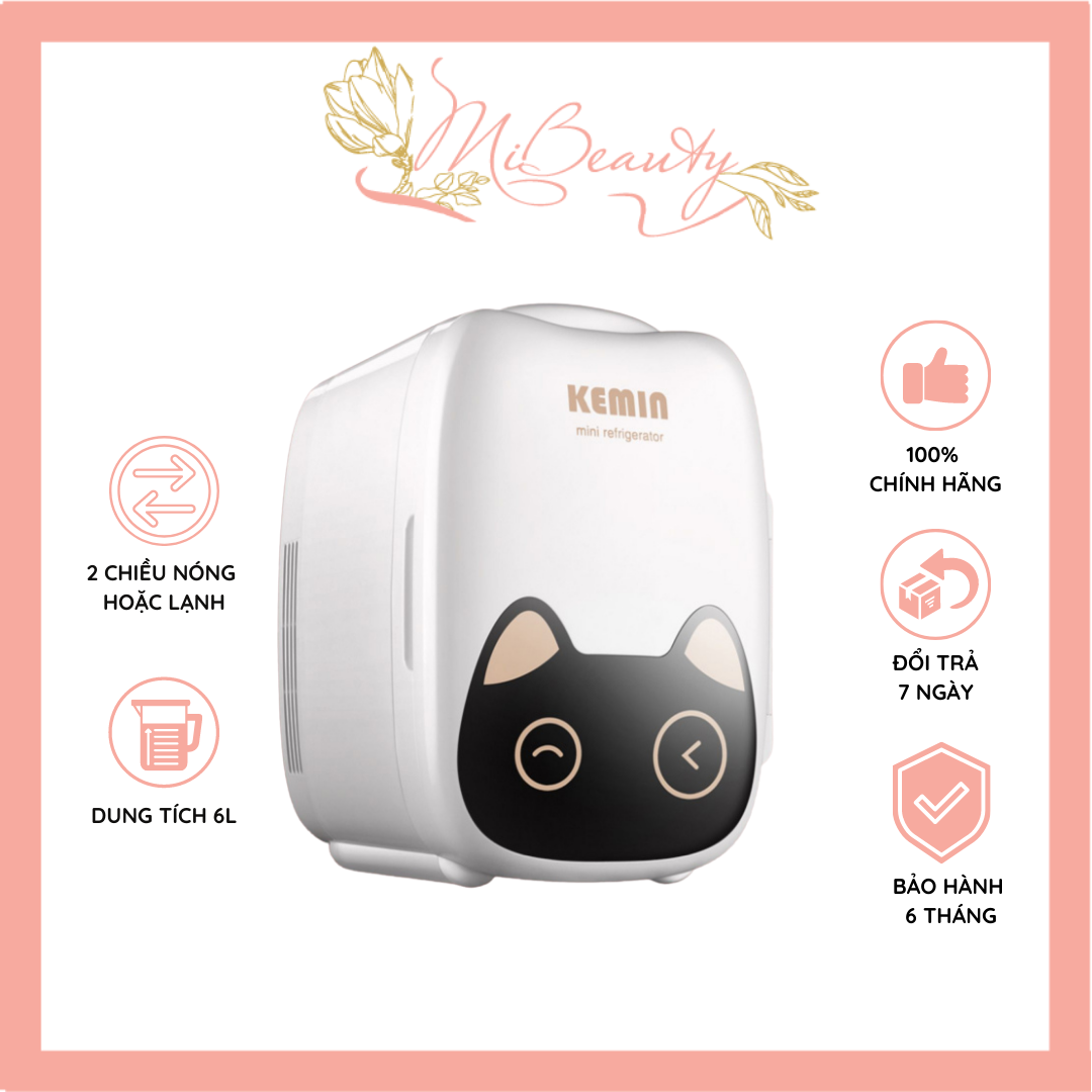 Tủ lạnh mini cao cấp chính hãng Kemin tai mèo loại nhỏ nhất 6L mặt mèo bảo quản sữa mẹ, mỹ phẩm, giữ lạnh đồ uống dùng được trên ô tô - Bảo hành 6 tháng
