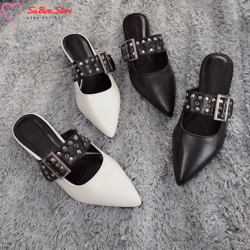 [Giá hủy diệt] Dép/ Sục Mũi Nhọn Da Mềm Quai Đinh Đế 2p Siêu Chất – SuBim.Store – gót 2p, da mềm mịn