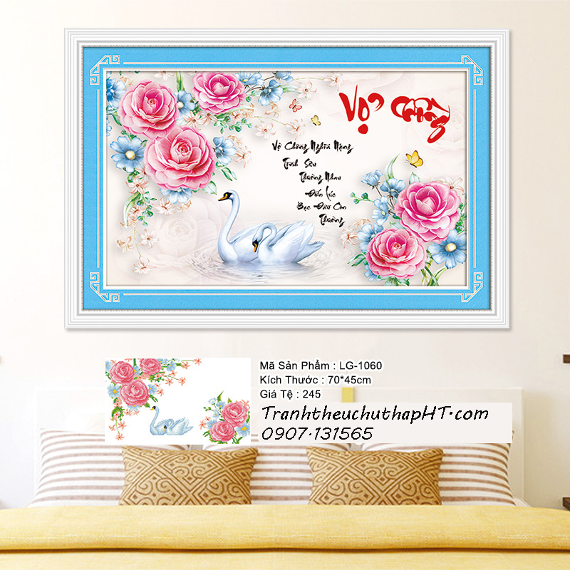 Tranh đính đá cao cấp vợ chồng thiên nga (tự làm)