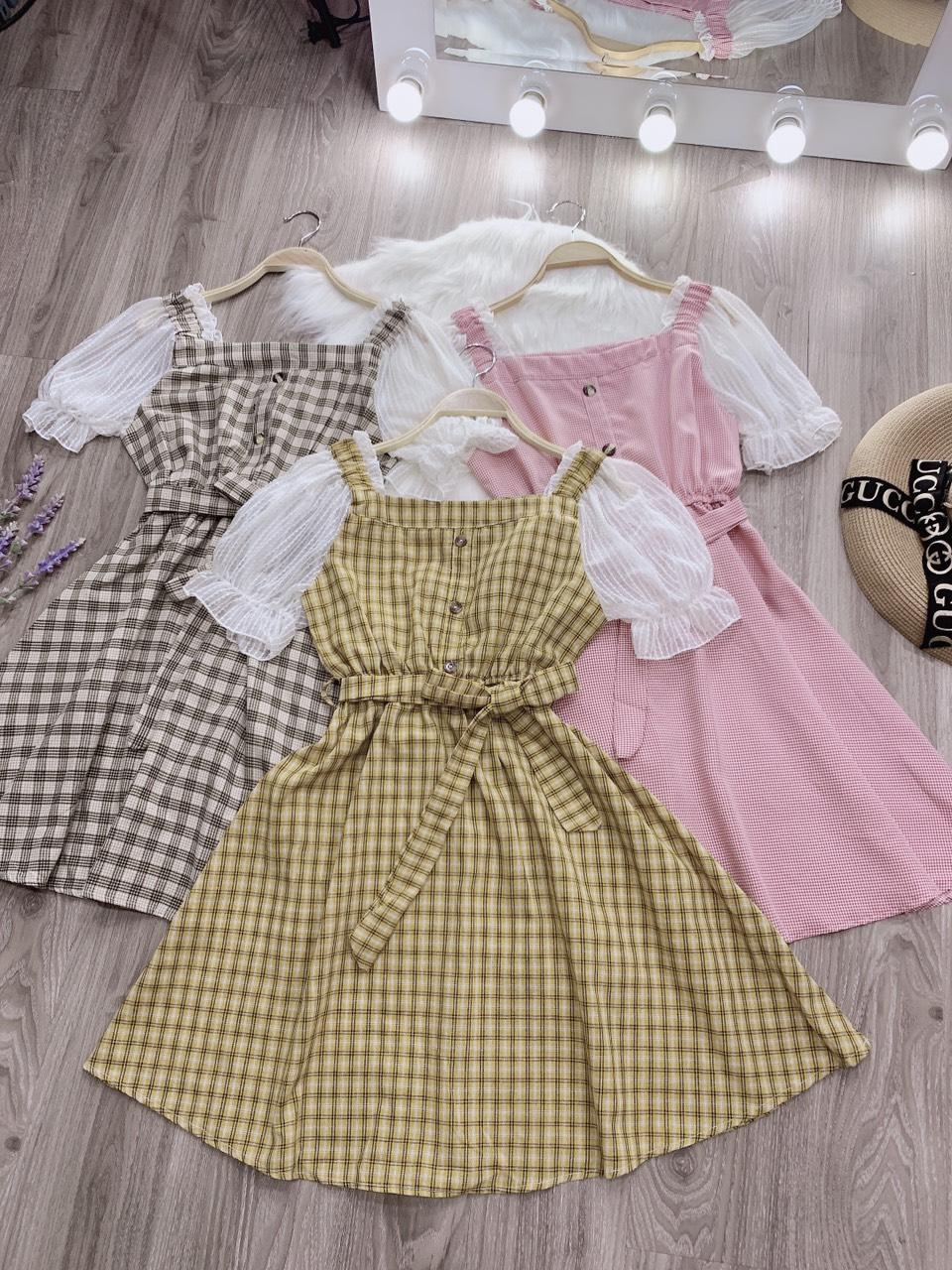 [HOTTREND] Váy Đầm Kẻ Vintage, Đầm Caro Tay Voan Cực Xinh V87 - Đầm nữ, Váy nữ, Váy kẻ, Đầm kẻ, vay dam nu, vay dam nu xoe - Amy Store