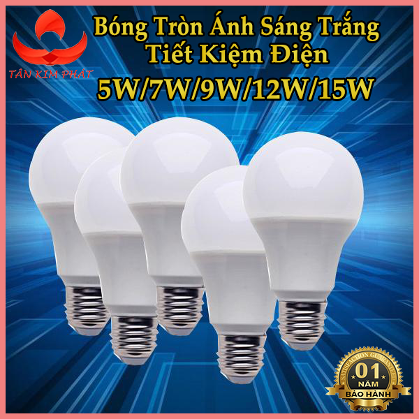 Bóng 5 đèn LED Buld tròn trụ nhựa tiết kiệm điện Bảo Hành 1 năm công suất 5W -  Ánh sáng Trắng/Vang