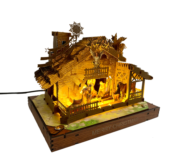 Thiệp 3D Máng Cỏ Giáng Sinh có đèn LED - MERRY CHRISTMAS