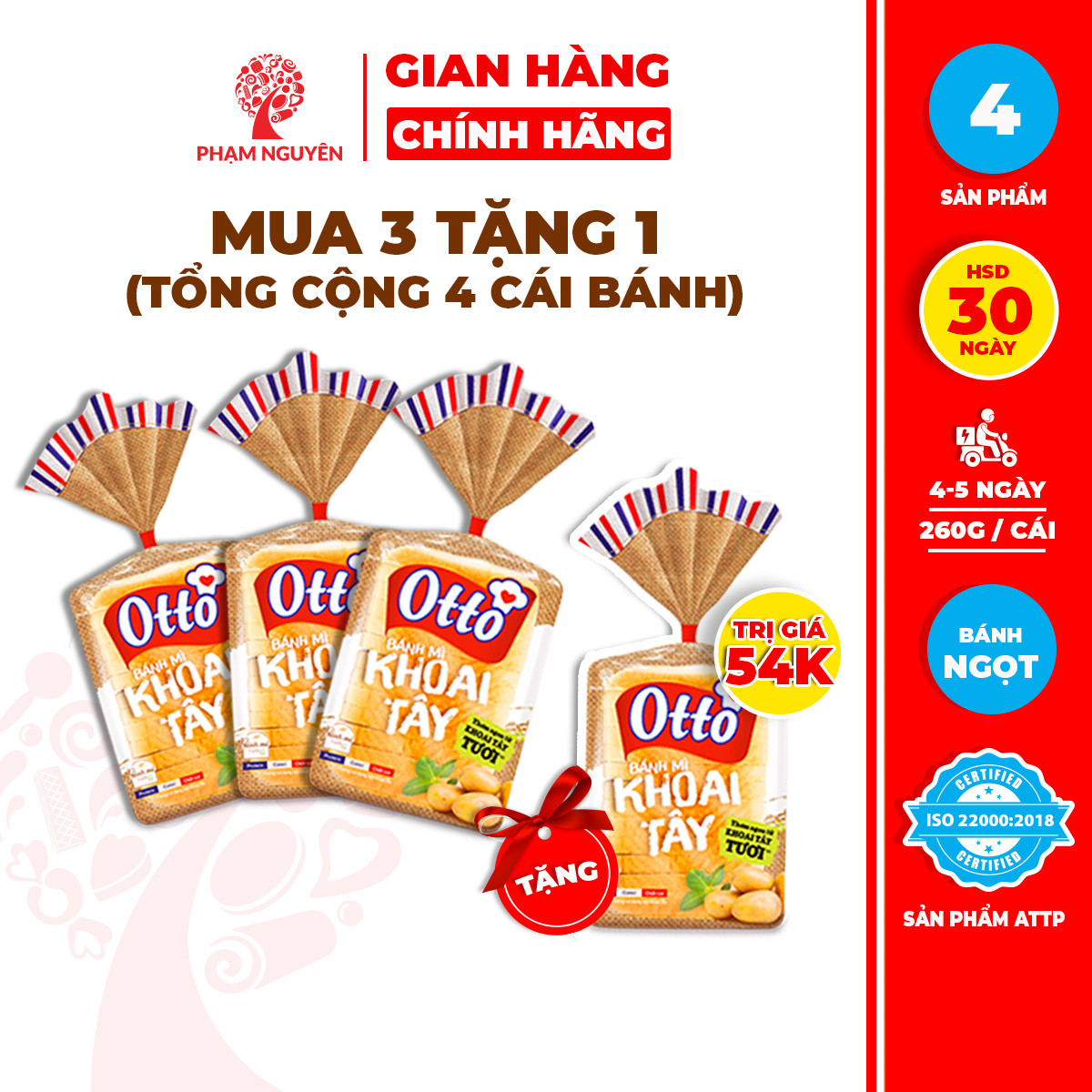  MUA 3 TẶNG 1 | Combo 4 Bịch Bánh mì Khoai Tây Otto 260g | Bánh ăn sáng tiện lợi giàu dinh dưỡng | Đồ ăn vặt 