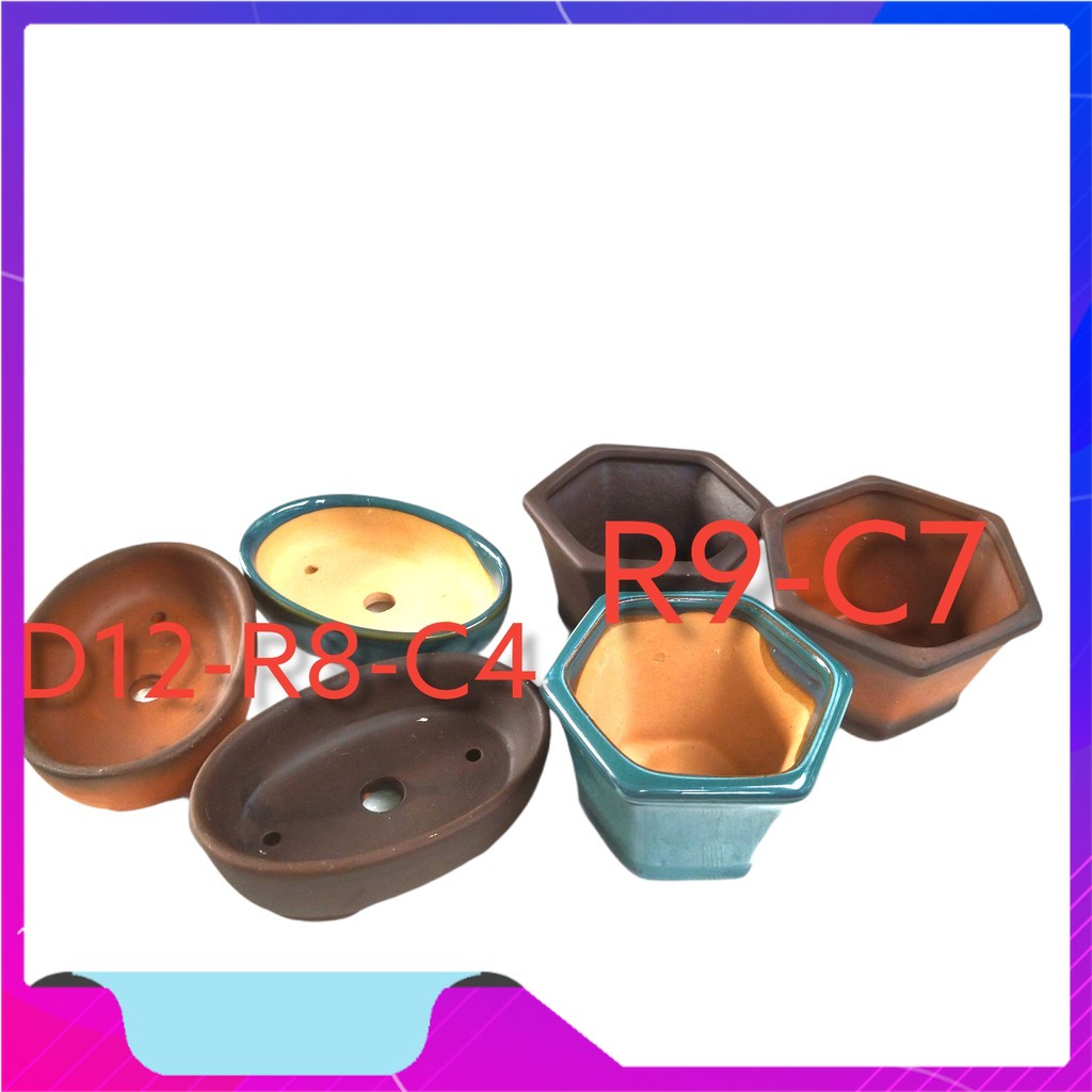 Combo chậu gốm sứ men xanh trồng cây bonsai mini,chậu trồng cây cảnh để bàn