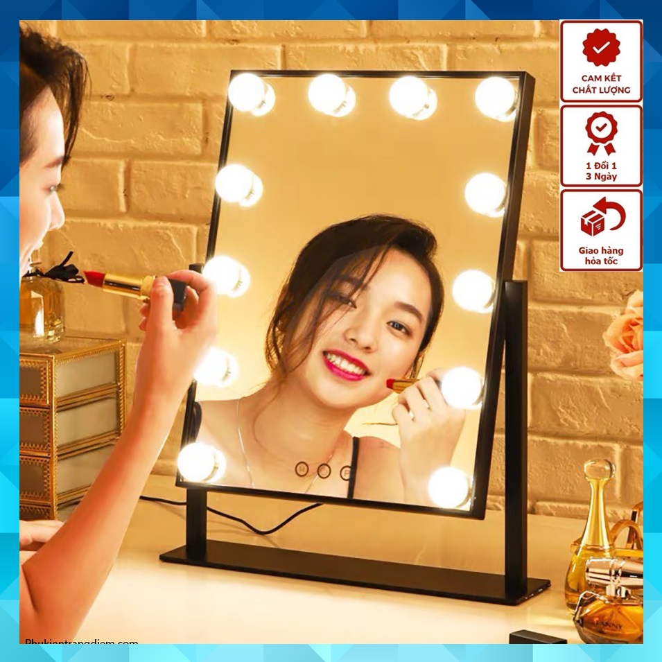 Gương trang điểm đèn led cảm ứng để bàn - gương soi có đèn để bàn trang điểm