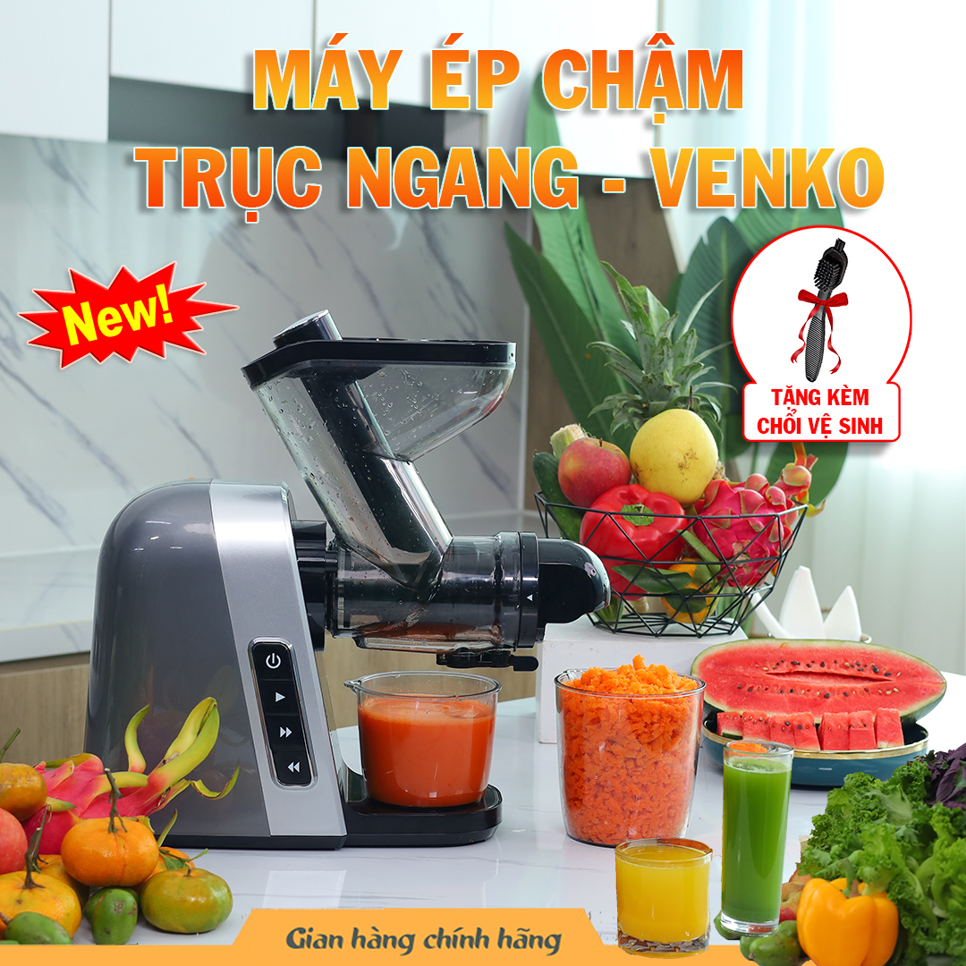 Máy Ép Chậm Kiệt Bã VenKo- Trục Ngang VS30 - Ép Trái Cây, Rau Củ - Làm Kem - Làm Sữa Hạt - Không Lo Kẹt Bã, Dễ Vệ Sinh và Lắp Ráp - Tặng kèm chổi ( Bảo Hành 12 Tháng )