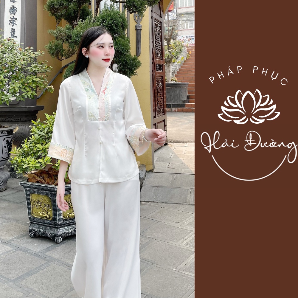 Bộ pháp phục lụa vân phối gấm cao cấp pháp phục hải đường
