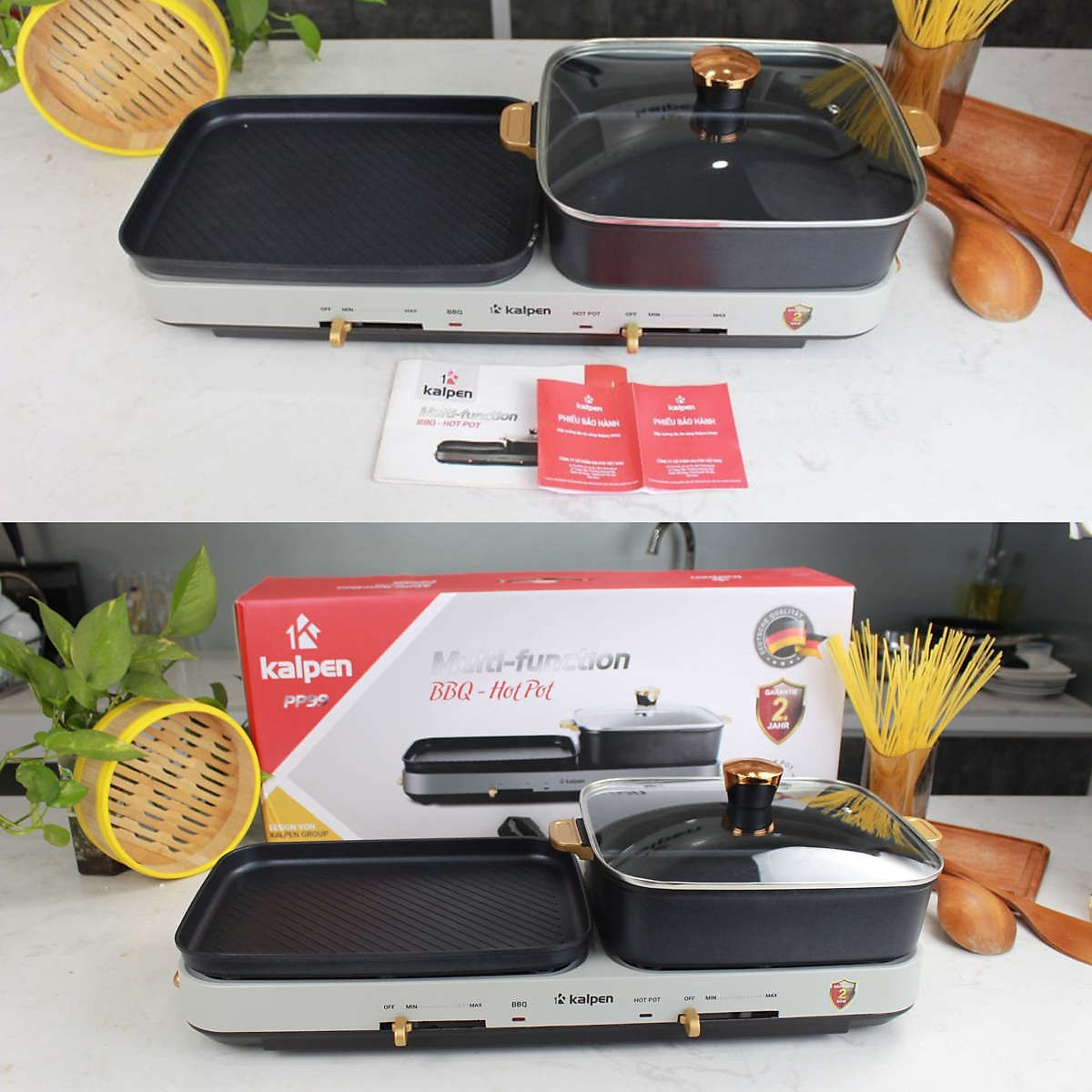 Bếp nướng lẩu 2 ngăn có thể tháo rời đa năng Kalpen PP99 công suất 2200W, Nồi lẩu điện kiêm bếp nướng có thể tháo rời Kalpen ,bếp lẩu nướng đa năng, Bếp Nướng Lẩu Đa Năng Kalpen, Nồi lẩu nướng điện đa năng Kalpen